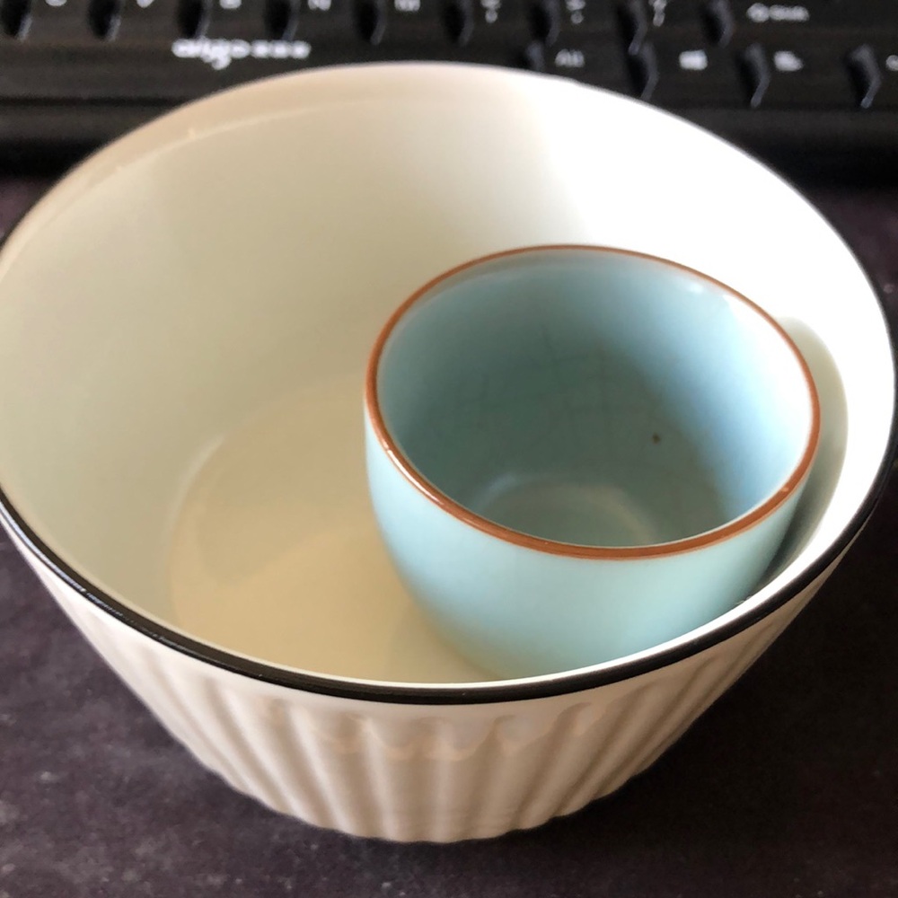 Ceramic Mixing Bowl with Small Blue Ramekin